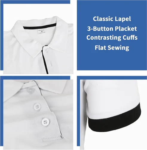Vista 3 de CEHT Polo de manga corta y manga larga para hombre, de algodón, para golf, de ajuste delgado, casual, para hombre