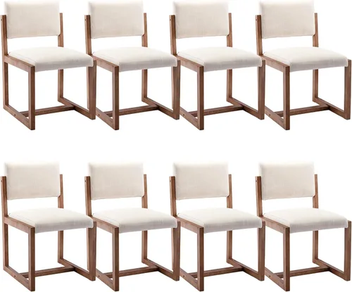 Vista 10 de DUOMAY Juego de 2 sillas de comedor tapizadas, sillas de comedor modernas de mediados de siglo, sillas auxiliares de cocina de tela de lino con Beige