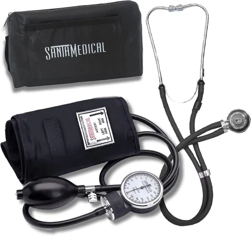 Vista 9 de Santamedical Esfigmomanómetro aneroide de lujo para adultos, monitor de presión arterial profesional con brazalete negro para adultos y funda
