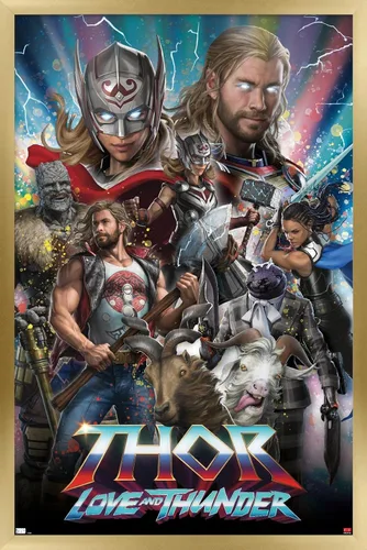 Vista 18 de Trends International Marvel Thor: Love and Thunder - Póster de pared increíble, 14.725 x 22.375 pulgadas, versión enmarcada de madera de granero