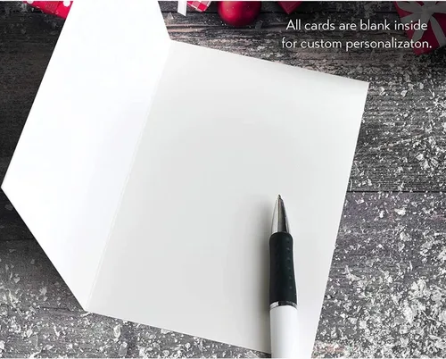 Vista 4 de Sustainable Greetings Paquete de 48 tarjetas de Navidad con sobres, de 4 x 6 pulgadas, 6 diseños retro modernos en rojo, verde, morado y marrón