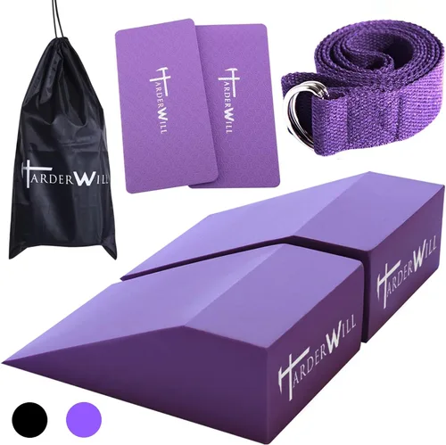 Vista 11 de Yoga Foam Wedge Blocks (Pair), Calf Raise Block, Calf Stretcher, Yoga Wrist Support, Balance, Pushup, Fitness, Pilates, Heel Stretcher, Squat Wedge