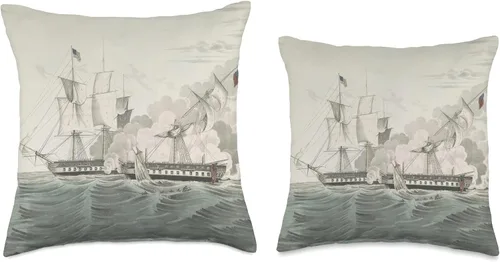 Vista 3 de War of 1812 Navy Warship Battle USS Constitution & HMS Java Naval Battle Illustration (1846) - Almohada de 16 x 16 pulgadas, multicolor
