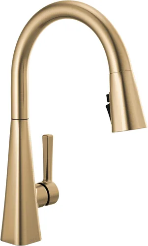 Vista 12 de Delta Lenta - Grifo de cocina dorado cepillado con rociador extraíble, moderno grifo de fregadero de cocina de un solo agujero, mango único, oro Oro