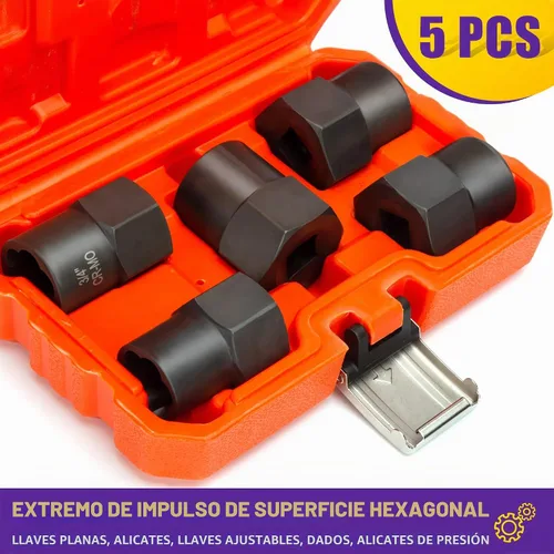 Vista 6 de Kit de extractor de pernos de 5 piezas, resistente, herramienta de extracción de tuercas de impacto de 1/2 pulgada, juego de extractor de tuercas