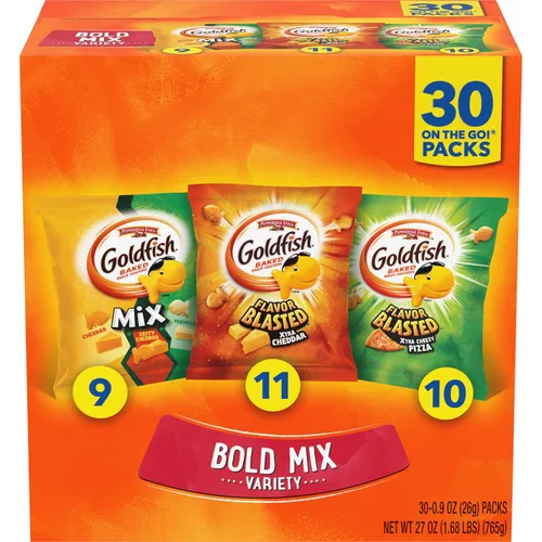 Vista 16 de Goldfish Crackers Say Cheeeese - Paquete variado con queso cheddar, pizza y parmesano, paquetes de aperitivos, 20 unidades (paquete de 2)