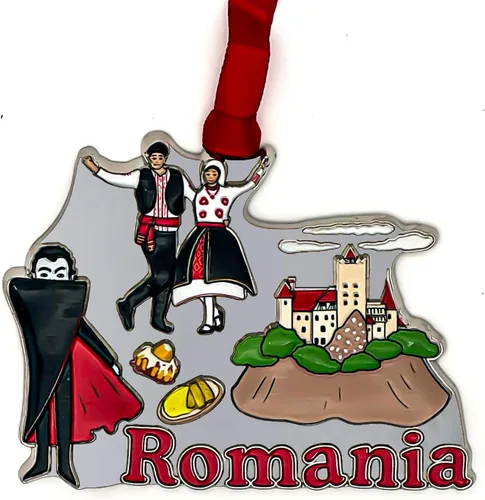 Vista 9 de Adorno navideño de Macedonia del Norte – Recuerdo de metal con impresión UV 3D premium con lago Ohrid, comida y Rakija – Recuerdo navideño macedonio