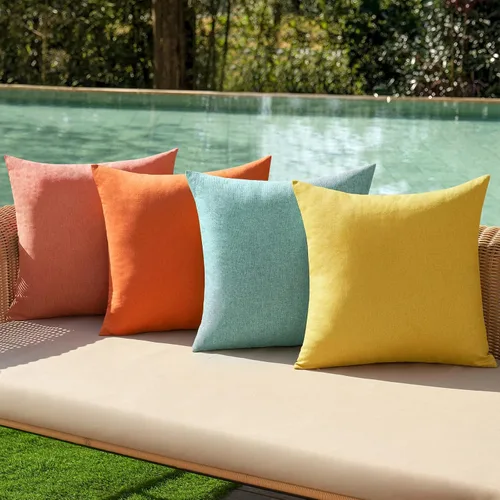 Vista 30 de MIULEE - Paquete de 4 fundas decorativas de cojín para exterior, de lino, impermeables, para jardín, patio, tienda de campaña, balcón, sofá, 16 x 16