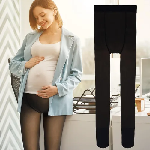 Vista 5 de Bonuci Pantimedias de maternidad para embarazo, con forro polar, ajustadas, elásticas, opacas, de cintura alta