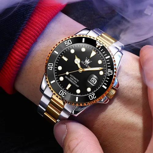 Vista 2 de Reloj automático de viento automático para hombre reloj de lujo de acero inoxidable con fecha reloj clásico impermeable con bisel giratorio luminoso