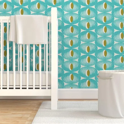 Vista 6 de Spoonflower Papel tapiz autoadhesivo para despegar y pegar, diseño geométrico moderno de mediados de siglo, color verde aguamarina, papel tapiz