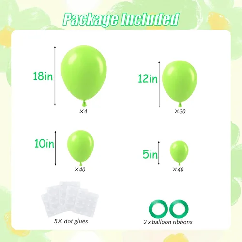 Vista 2 de 114 globos de color verde lima, globos de látex verde claro de 18/12/10/5 pulgadas para decoración de fiesta de dinosaurio, baby shower, selva