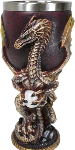Vista 2 de Ebros Gift Maroon And Gold Legendario Dragón Wyvern Sosteniendo Huevo Beber Vino Copa Cáliz Bebida Copa Calabozos Y Dragones Acento Renacentista