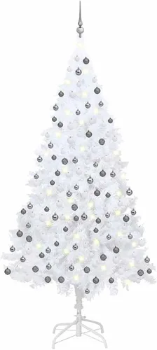 Vista 34 de 6.5ft Pre-Lit Artificial Christmas Tree with 250 LED Lights, Hinged PVC Branches, Metal Stand, and Decorative Balls for Indoor Holiday Decor Verde