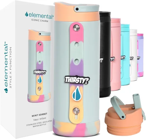 Vista 12 de Elemental Iconic - Botella de agua reutilizable para niños de 20 onzas con Tinte lila