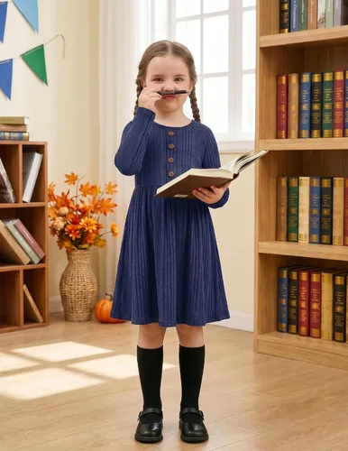 Vista 4 de Arshiner Suéter de manga larga para niñas pequeñas, vestidos de otoño e Azul marino