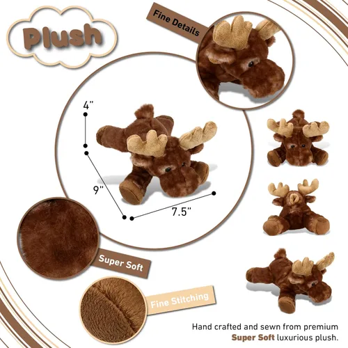 Vista 3 de DolliBu - Peluche de alce ponedor, suave peluche abrazable, adorable regalo de vida silvestre para niños y adultos, 9.5 pulgadas