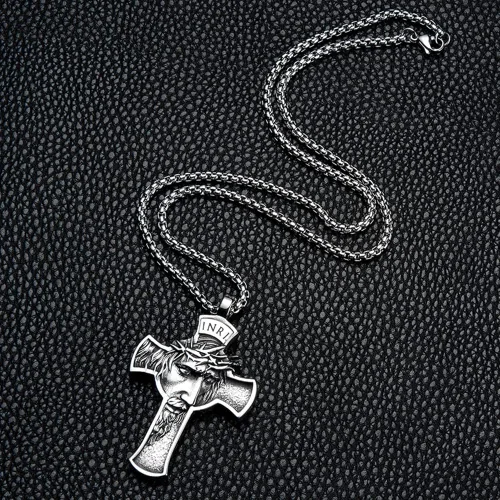Vista 5 de NIGHTCRUZ INRI Collar de Jesucristo collar con colgante de cruz con corona de espinas Jesús
