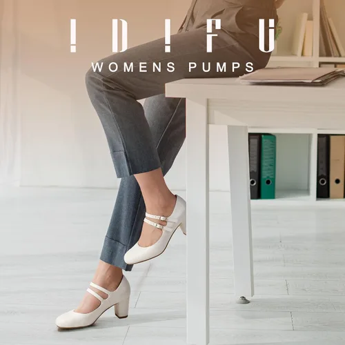Vista 2 de IDIFU Zapatos de vestir para mujer, zapatos de tacón Mary Jane, tacón bajo, punta redonda, cerrada, boda, oficina, trabajo