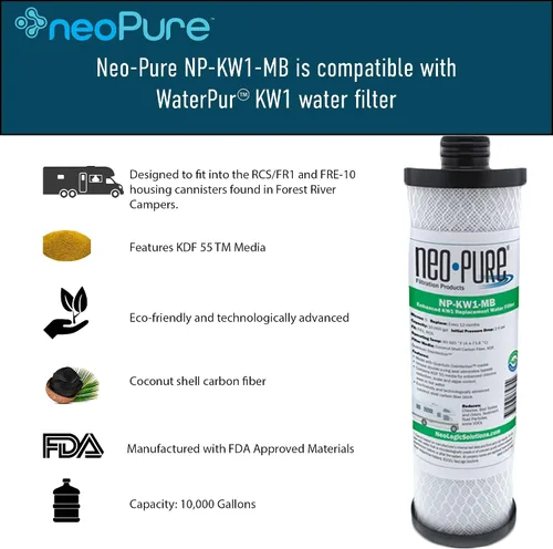 Vista 2 de Neo-Pure Reemplazo compatible con NP-KW1-MB para filtro de agua WaterPur™ KW1 RV - Ahora disponible como filtro MAX, con purificación de agua