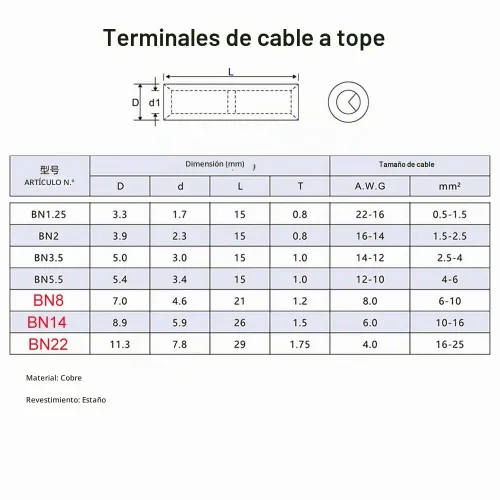Vista 6 de 40 unids calibre 8 6 4 terminal a tope conectores de alambre eléctrico empalmes de cobre estañado empalmes de cable virolas de cable