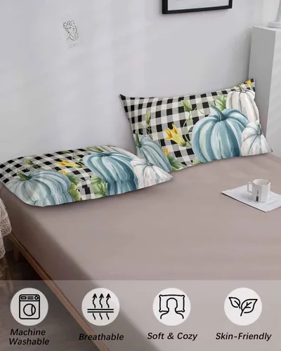 Vista 5 de Fundas de almohada de tamaño King de Acción de Gracias, fundas de almohada suaves decorativas para sofá y lumbar con cierre de sobre, otoño verde