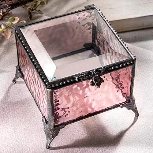 Vista 7 de J Devlin - Caja de vitrales de color rosa, decoración de recuerdo, caja 903