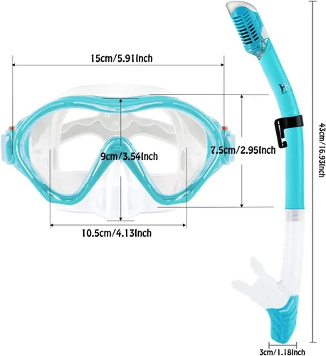 Vista 6 de Equipo de esnórquel para niños, esnórquel seco HH HHAO Sport Kids Snorkel Set Junior Anti niebla vista panorámica de 180°, gafas de natación