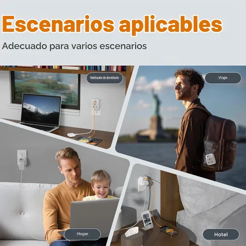 Vista 6 de TESSAN - Adaptador de viaje de Reino Unido a EE. UU. con salida de CA 3 USB (1 USB C)