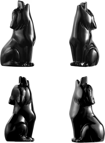 Vista 4 de Artistone Estatua de lobo de obsidiana negra de 2 pulgadas, adorno para decoración del hogar, escultura de animales de cristal curativo con caja