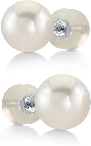 Vista 7 de The Pearl Source Real White Freshwater Pearl Stud Earrings for Women, AAA Grade Genuine Cultured Freshwater Pearls, Natural Pearl Jewelry, Classic