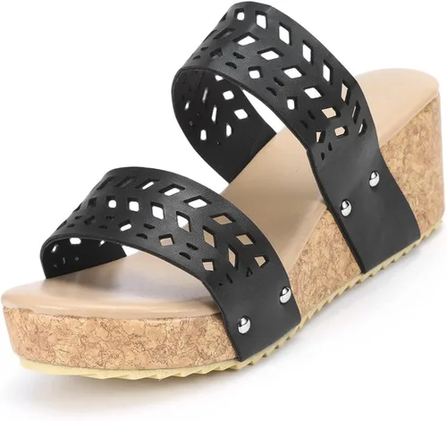 Vista 4 de Womenyiaor Sandalias de cuña para mujer, sandalias de cuña con plataforma, alpargata, sandalias de cuña, sandalias de plataforma deslizantes