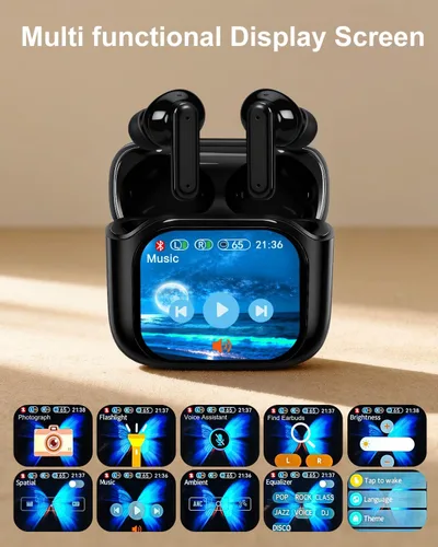 Vista 8 de Auriculares inteligentes con pantalla táctil, auriculares de pantalla táctil, auriculares inalámbricos Bluetooth 5.4, auriculares táctiles