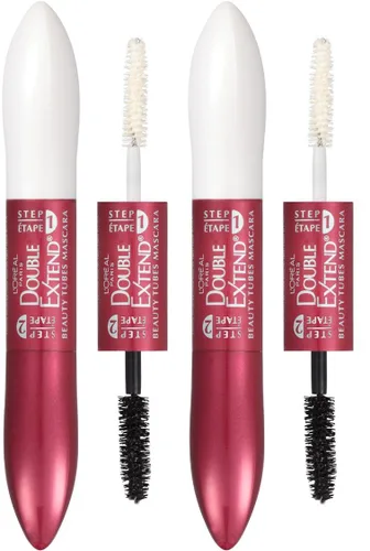 Vista 8 de L'Oreal Paris Makeup Double Extend Tubing Mascara, máscara de 2 pasos para alargar, a prueba de manchas, negro, paquete de 2