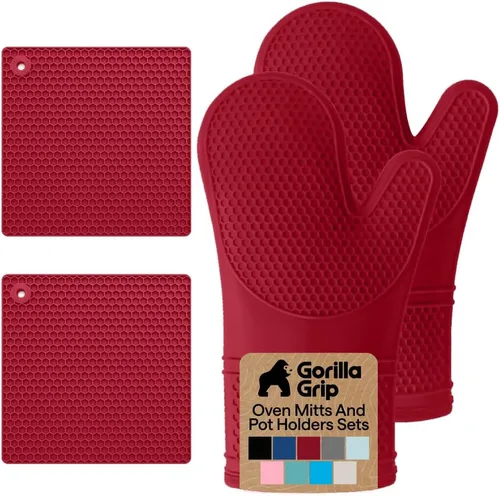 Vista 34 de GORILLA GRIP - Juego de guantes de horno de silicona suave sin BPA, guantes de cocina resistentes al calor e impermeables, forro de algodón grueso
