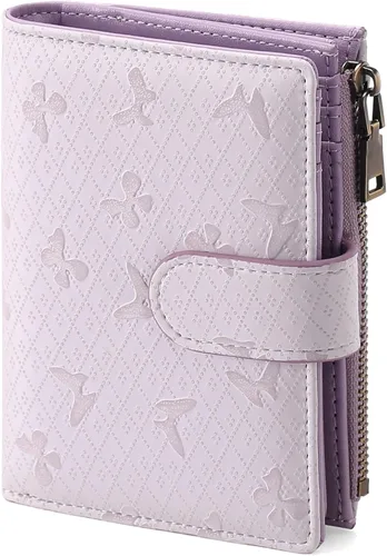 Vista 21 de GAEKEAO Cartera pequeña de cuero vegano con bloqueo RFID plegable para mujer, tarjetero compacto con bolsillo con cremallera y ventana