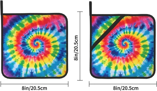 Vista 2 de Juego de 2 soportes para ollas resistentes al calor, para microondas, teñido anudado, arcoíris, almohadillas calientes, lavables, para hornear