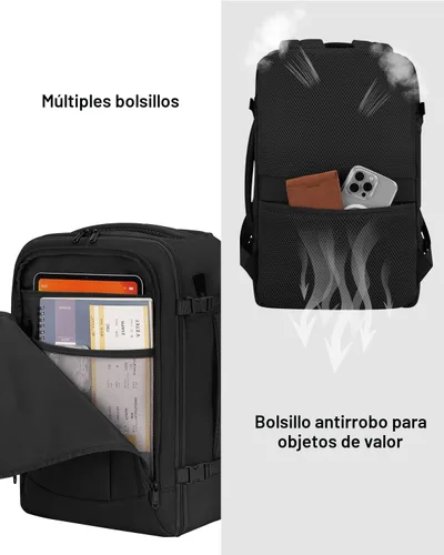 Vista 4 de ECOHUB United Airlines - Mochila de viaje pequeña de 17 pulgadas, bolsa de artículos personales de 16.7 x 10 x 8 pulgadas con 13 bolsillos con Negro