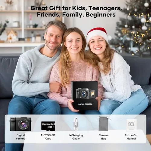 Vista 8 de Cámara digital 4K para fotografía de enfoque automático, cámara compacta de 50 MP con pantalla abatible de 180°, zoom digital de 16X, cámara