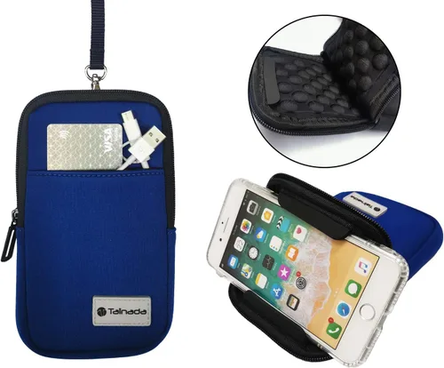 Vista 5 de Tainada Funda de neopreno extra grande multiusos a prueba de golpes suave burbuja acolchada con cremallera, bolsa para teléfono con mosquetón