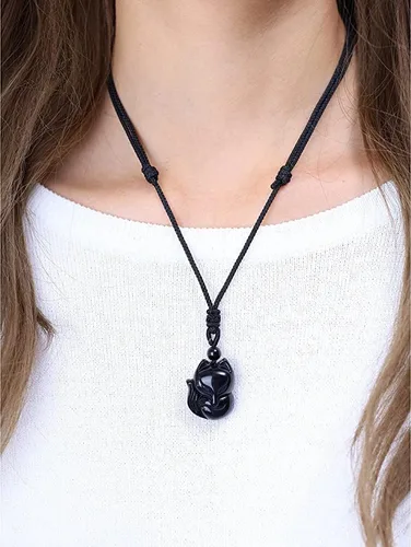 Vista 3 de Collar de obsidiana negra de zorro de la suerte, piedra natural, colgante de cristal curativo, amuleto de protección, joyería colgante de piedras