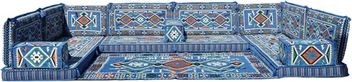 Vista 124 de arabicsofa Sofá en forma de U de estilo árabe para el suelo – Juego de Majlis hecho a mano – Sofá de estilo bohemio
