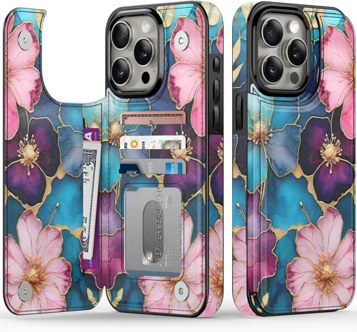 Vista 24 de FUNMIKO Funda tipo cartera para iPhone 15 con tarjetero + clip para efectivo, bloqueo RFID, protección contra caídas de grado militar y obras