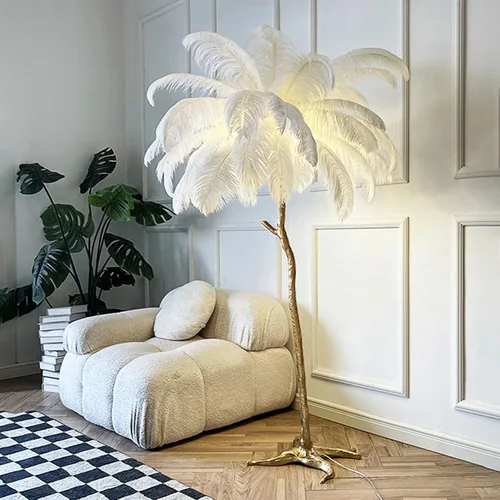 Vista 9 de JAYMP Lámpara de mesa de plumas de avestruz con cable enchufable para sala de estar, sofá, mesita de noche, lámpara de lectura de pie, elegante