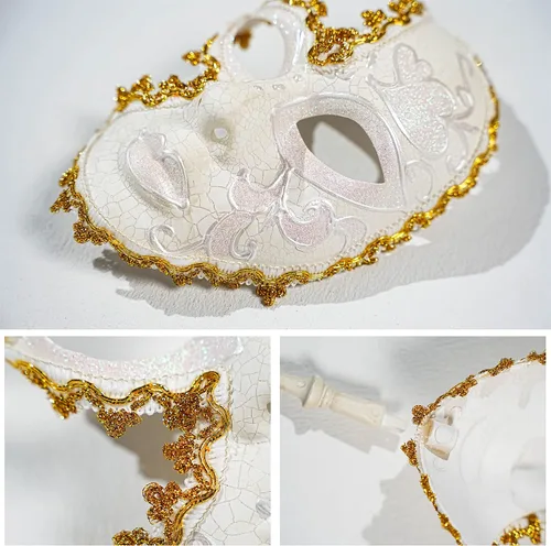 Vista 7 de YU FENG Paquete de 2 máscaras de cosplay para parejas, carnaval musical veneciano, Mardi Gras, máscara de mascarada en un palo para fiesta