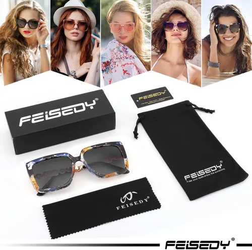Vista 7 de FEISEDY Gafas de sol polarizadas de moda para mujer, estilo vintage, de gran tamaño, cuadradas, protección UV400, B0003