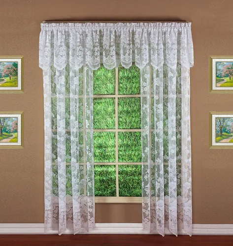 Vista 11 de Today's Curtain Cenefa de cortina de encaje floral con diseño de enredadera, 18", Marfil, 60 ancho x 18 largo