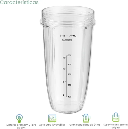 Vista 9 de Piezas de repuesto para licuadora Ninja, vasos de licuadora Ninja de 24 onzas con tapas para llevar, hoja extractora de 7 aletas, compatible