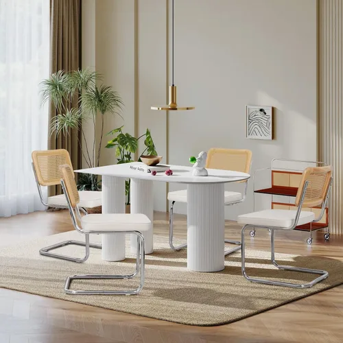 Vista 10 de Upholstered Velvet Dining Chairs Set of 2, Mid Century Modern Armless Upholstered Dining Chair with Rattan Back Stainless Chrome Frame for Dining