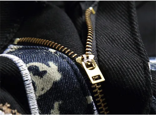 Vista 3 de Jeans de mezclilla de retazos para hombre ropa de calle moderna parches de letras pantalones rectos ajustados de cintura media pantalones negros
